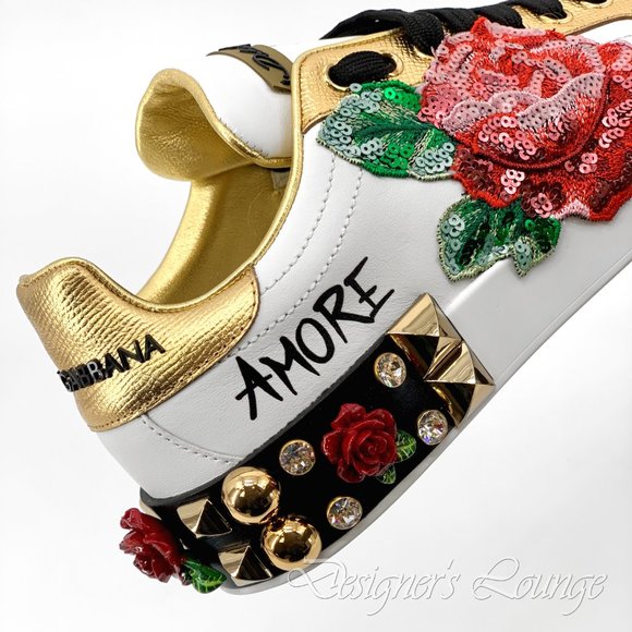 SOLD! NEW DOLCE & GABBANA Roses Amore Crystal Sequin Portofino Sneakers EU 40 - Picture 6 of 12